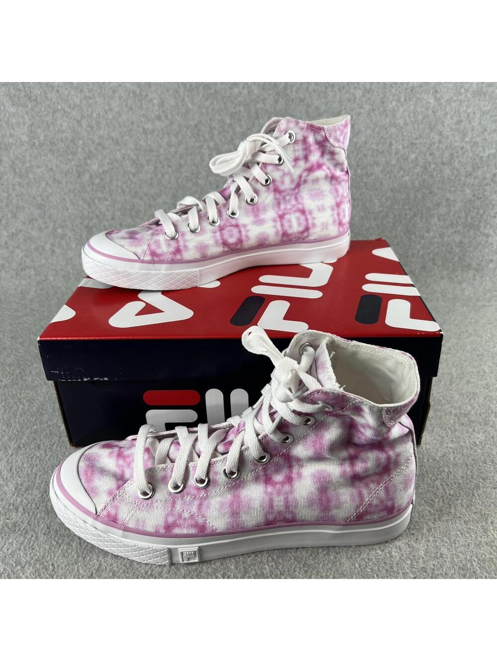 Fila Womens 9.5 High Top Sneakers Tie-Dye Pink Canvas Y2K 90s Hippie Casual